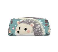 PPTHSNVB Trousse à crayons mignon en cuir avec motif hérisson de dessin animé avec fermeture éclair - Grande capacité - Trousse de maquillage portable pour homme et femme, Argent, One Size, Imprimé