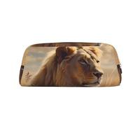 PPTHSNVB Trousse à crayons motif lion de prairie avec fermeture éclair - Grande capacité - En cuir - Portable - Pour homme et femme, doré, Taille unique, Imprimé