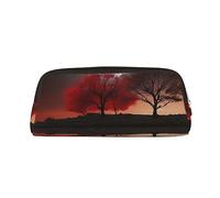 PPTHSNVB Trousse à crayons rouge arbre lac lune trousse à crayons avec fermeture éclair grande capacité en cuir trousse à crayons portable pour homme et femme, doré, Taille unique, Imprimé