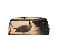 PPTHSNVB Trousse à crayons Wild Goose by the Bridge avec fermeture éclair - Grande capacité - En cuir - Portable - Pour homme et femme, doré, Taille unique, Imprimé
