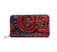 PPTHSNVB Two Elephants Portefeuille pour femme Grande capacité Porte-cartes de crédit Fermeture Éclair Pochette de voyage pour femme, Motif tribal rouge, Taille unique, Classique