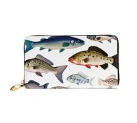 PPTHSNVB Wild Bobcat Portefeuille pour femme Grande capacité Porte-cartes de crédit Fermeture Éclair Pochette de voyage pour femme, Différents poissons, Taille unique, Classique