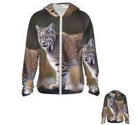 PPTHSNVB Wild Bobcat Veste à capuche avec fermeture éclair intégrale UPF 50+ Manches longues et poches Rashguard, noir, Taille M