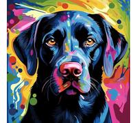 PPTRTYQT Chien Labrador Noir Au Bord Du Lac, Peinture Par Numéro Pour Adultes Enfants 16X16 Pouces Kit De Peinture À La Maison Peinture Jouet Cadeau,sans cadre