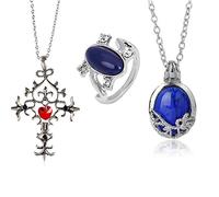 PPX 3 Paquets de Journaux de Vampire Unisexes Anneau de Lumière du Jour en Cristal Saphir Elena et Pendentif en Cristal Saphir Katherine, Collier Daywalking pour les Fans
