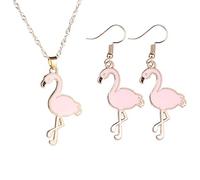 PPX 3 Pièces Parure de Bijoux avec Collier à Pendentif et Boucles d’oreilles en Forme de Flamant (Rose)