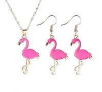 PPX 3 Pièces Parure de Bijoux avec Collier à Pendentif et Boucles d’oreilles en Forme de Flamant (Rose rouge)