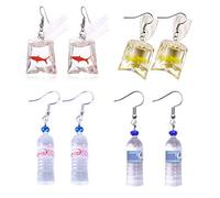 PPX 4 Paires de Boucles d'Oreilles de Poisson Rouge en Résine Boucles d'Oreille de Sac d'Eau et Boucles D'oreilles Bouteille D'eau pour les Femmes et les Filles