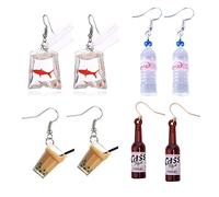 PPX 4 paires drôle poisson rouge acrylique et bouteille d'eau et boucles d'oreilles pendantes de thé de lait de perle mignon et boucles d'oreilles pendantes de bouteille de bière pour filles