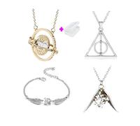 PPX 5 pcs Collier et Bracelet Set Time Turner Reliques de la Mort Golden Snitch Collier et Bracelets pour Fans Cadeaux Collection ou Décorations Magique Cosplay Costume Bijoux Cadeau
