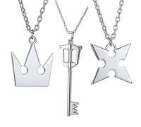 PPX Lot de 3 Colliers en Forme de cœurs Roxas + Collier Couronne Sora Collier de Kingdom Hearts, Birth by Sleep avec Pendentif en Forme de clé