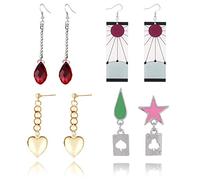PPX Lot de 4 Paires de Boucles d'Oreilles Anime Hunter x Hunter - Hisoka Kurapika Cosplay Stars Teardrop Poker Acrylique Hanafuda