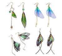 PPX Lot de 4 paires de boucles d'oreilles en forme d'ailes de cigale - Fait à la main - Bijoux pendants en cristal - Boucles d'oreilles asymétriques dégradées pour, Autre, Andere