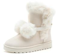 PPXID Femme Bottes Fourrure Fourrée Cheville d'Hive à Lacets et Pompons Princesse Bottes de Neige -Blanc 42