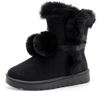 PPXID Femme Bottes Fourrure Fourrée Cheville d'Hive à Lacets et Pompons Princesse Bottes de Neige -Noir 41