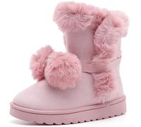 PPXID Femme Bottes Fourrure Fourrée Cheville d'Hive à Lacets et Pompons Princesse Bottes de Neige -Rose 38