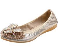 PPXID Femme Fille Chaussures Ballerines Mocassin Plates Chaussures de Travail Mariage d'affaires décontractée Grande Taille - Doré 34
