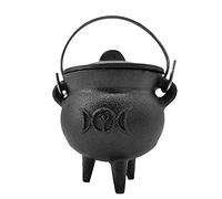 Pqahffowr 1 PièCes Chaudron en Fer avec PoignéE de Couvercle Phase de Lune Pot de SorcièRe Pot BrûLant D'Encens pour Les Sorts Maculant Les BéNéDictions Rituelles