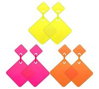 Pqahffowr 3 Paires de Boucles D'Oreilles des AnnéEs 80 Boucles D'Oreilles RéTro des AnnéEs 80 Boucles D'Oreilles Pendantes CarréEs pour Femmes Filles Accessoire de FêTe Cosplay