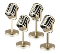 Pqahffowr 4 PièCes Accessoires de Microphone RéTro ModèLe Microphone Vintage Microphone Antique Jouet Microphone DéCor de Table de ScèNe, Or