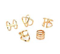Pqahffowr 5 Pcs/Ensemble Bagues V Classiques Or Couleur Ensemble De Mi Anneaux GÉOmÉTrique IrrÉGuliÈRe Punk Mixte Cercle pour Femme Bague De FÊTe Creuse RÉGlable en Or
