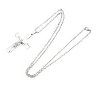 Pqahffowr Collier de Croix et Bible en Acier Inoxydable Collier A Pendentif avec Une Chaine de 70 CmCrucifix Pendentif de Croix avec Un Sac de Velours Noir 10 X 12cm - Argent