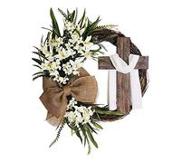 Pqahffowr DéCoration de Porte de Guirlande de Pâques avec Croix, Guirlande de Bouquet pour DéCor de Porte D'EntréE, Fleur de Plante de Simulation,A