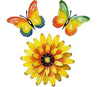 Pqahffowr Ensemble de 3 Papillons en MéTal et DéCoration Murale de Fleurs, Art Mural ExtéRieur, Sculptures Murales pour, Jardin, ClôTure, Porche, Arbre