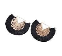 Pqahffowr Fashion Fleur Creux MÉTal Gland FrangÉ DÉClaration Boucles D'oreilles pour Les Femmes Boho Boucle D'oreille Noir