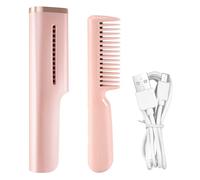 Pqahffowr Fer à Lisser et Friser les Cheveux éLectrique Sans 2 en 1 Peigne Sec Mini Chargement USB Redressage à Chaud Rose