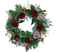 Pqahffowr Guirlande de Fleurs de Rose Artificielle Couronne D'éTé pour FenêTre de Mur de Porte D'EntréE Idyllique DéCoration de FêTe de Mariage en Plein Air