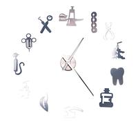 Pqahffowr Horloge murale géante à faire soi-même pour dentiste, horloge murale surdimensionnée, miroir à grande aiguille, décoration de bureau, cadeau de dentiste, art de médecin, argent