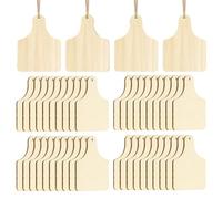 Pqahffowr Lot de 120 étiquettes en bois brut à suspendre en forme d'oreille de vache avec cordes pour loisirs créatifs, décoration de fête de Noël