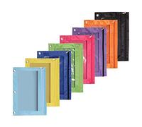 Pqahffowr Lot de 8 trousses à crayons en tissu coloré avec fermeture éclair à 3 anneaux et fenêtre transparente