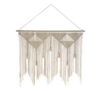 Pqahffowr Tapisserie TisséE Boho Tenture Murale en Macramé, Rideau de DéCor de Gland Blanc Beige pour Toile de Fond à (Bâton de Bois Non Inclus)