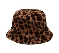 PQCHAOQ Chapeau seau d'hiver chaud en fourrure, chapeau de pêcheur moelleux pour femme, chapeau seau en fausse fourrure imprimé léopard, casquette de pêcheur en peluche chaude pour l'hiver, 11
