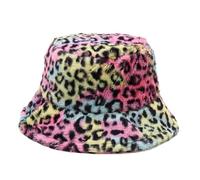 PQCHAOQ Chapeau seau d'hiver chaud en fourrure, chapeau de pêcheur moelleux pour femme, chapeau seau en fausse fourrure imprimé léopard, casquette de pêcheur en peluche chaude pour l'hiver, 09-Muti