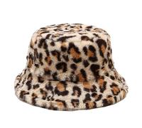 PQCHAOQ Chapeau seau d'hiver chaud en fourrure, chapeau de pêcheur moelleux pour femme, chapeau seau en fausse fourrure imprimé léopard, casquette de pêcheur en peluche chaude pour l'hiver, 08-marron