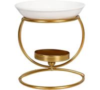 PQCLXUYA Brûleur à huile essentielle en métal avec bol en céramique, bougeoir d'aromathérapie pour la maison, le bureau, la chambre à coucher, le salon, idée cadeau (doré)