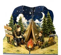 PQDGlobal Carte pop-up 3D en papier faite à la main pour le camping | Scène de feu de camp, paysage de montagne, forêt de pins, aventure en plein air, souvenirs de famille