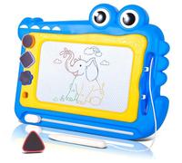 PQETBV Crocodile Ardoise Magique Jouet Enfant 2 3 4 5 6 7 Ans, Enfant Tableau de Dessin Magnétique Effaçable Educatif Cadeau 2-7 Ans Filles Garçons, 4 Zones de Couleur 4 Tampons 1 Stylo (Bleu)