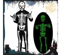 PQETBV Déguisement Squelette Enfant, Halloween Garçon et Fille Costume de Crâne, Ensemble de Squelettes pour Enfants Avec Effet Phosphorescent Sur le Crâne pour Halloween Dress Up Party(L)