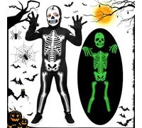 PQETBV Déguisement Squelette Enfant, Halloween Garçon et Fille Costume de Crâne, Ensemble de Squelettes pour Enfants Avec Effet Phosphorescent Sur le Crâne pour Halloween Dress Up Party(M)