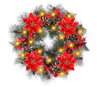 PQETBV Guirlande de Noël Artificielle, Couronne Noel 30 cm, Couronne de l'Avent de Noël, Couronne de Noël Lumineuse pour Porte d'entrée, Cheminée et Décoration Murale (Rouge)