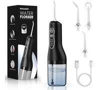 PQETBV Jet Dentaire Hydropulseur Portable, Irrigateur Oral Sans Fil 4 Modes et 4 Buses, Réservoir 300ML, USB Chargé, Étanche IPX6, Convient Gencive Sensible