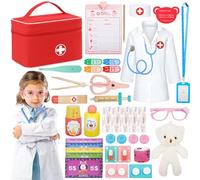 PQETBV Mallette de Docteur pour Enfants, Malette Docteur Enfant Jouet avec Déguisement de Docteur, Jeu d'imitation Cadeau pour Fille Garçon Enfant 3 4 5 6 7 Ans