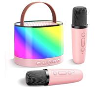 PQETBV Micro Karaoke Enfant avec 2 Microphones, Mini Jouet de Machine de Karaoké, Micro Karaoke Enfants Portable, Jouet Et Cadeau De Fête pour Garçons Et Filles (Rose)