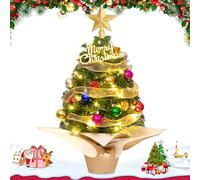 PQETBV Mini Sapin de Noel Artificiel 60cm, Petit Sapin de Noel avec Ornements, Mini Sapin de Noel Decoration avec Lumiere LED, Mini Arbre de Noël pour Decoration Table Bureau