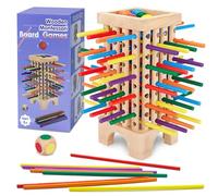 PQETBV Montessori Jeu de Société en Bois, 42 Bâtons en Bois Colorés de Dés Mathématiques Jouets Éducatifs, Jouets de Famille Motricité Développement Cadeau Noël pour 3 4 5 6 Ans Garcon Fille