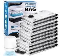 PQETBV Sac Aspiration Sous Vide Vetement 10 Combo avec Pompe Électrique, Étanches Gain de Place Sac de Rangement Sous Vide pour Vêtements, Literie, Couettes
